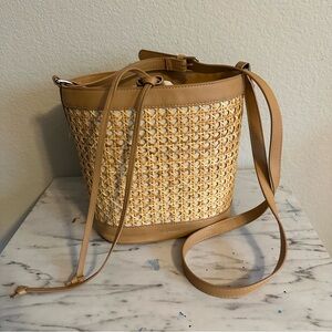 Tommy Bahama Rattan Bucket Bag for Women Straw Bag Drawstring Crossbody Purse